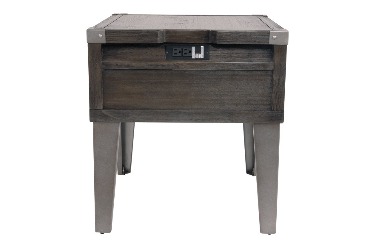 Todoe Dark Gray End Table with USB Ports & Outlets - T901-3 - Bien Home Furniture & Electronics