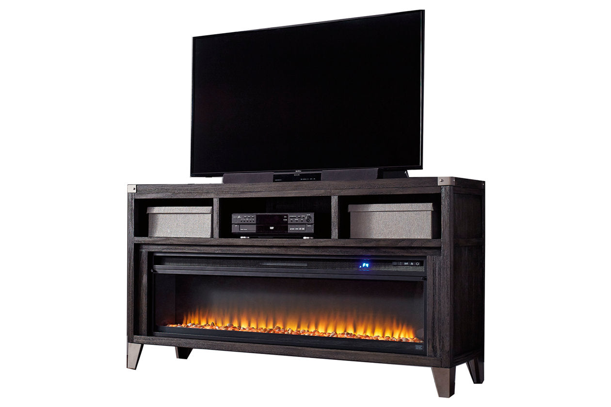 Todoe Gray 65" TV Stand with Electric Fireplace - SET | W100-22 | W901-68 - Bien Home Furniture & Electronics