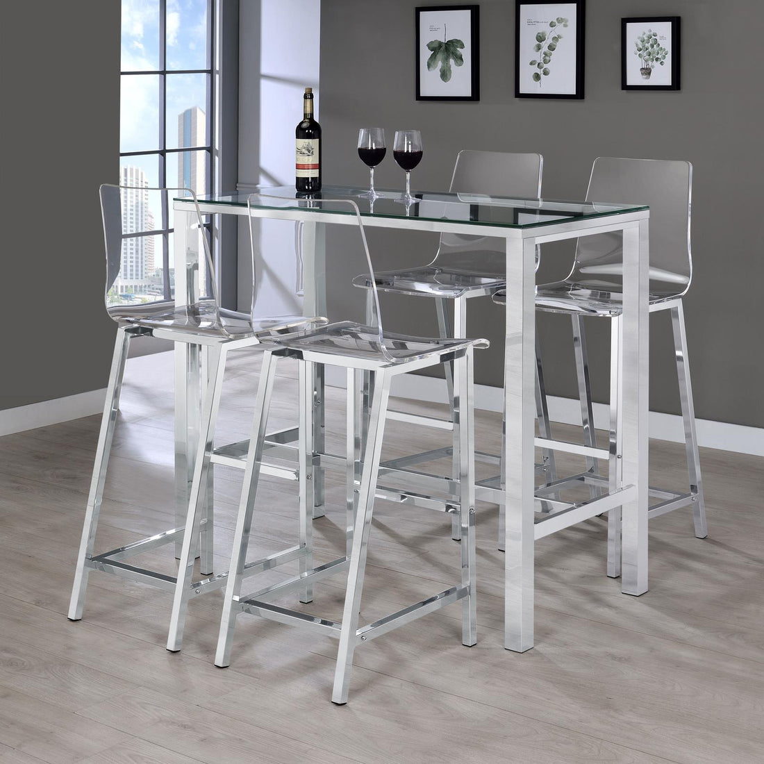 Tolbert 5-piece Bar Set with Acrylic Chairs Clear and Chrome - 104873-S5 - Bien Home Furniture & Electronics