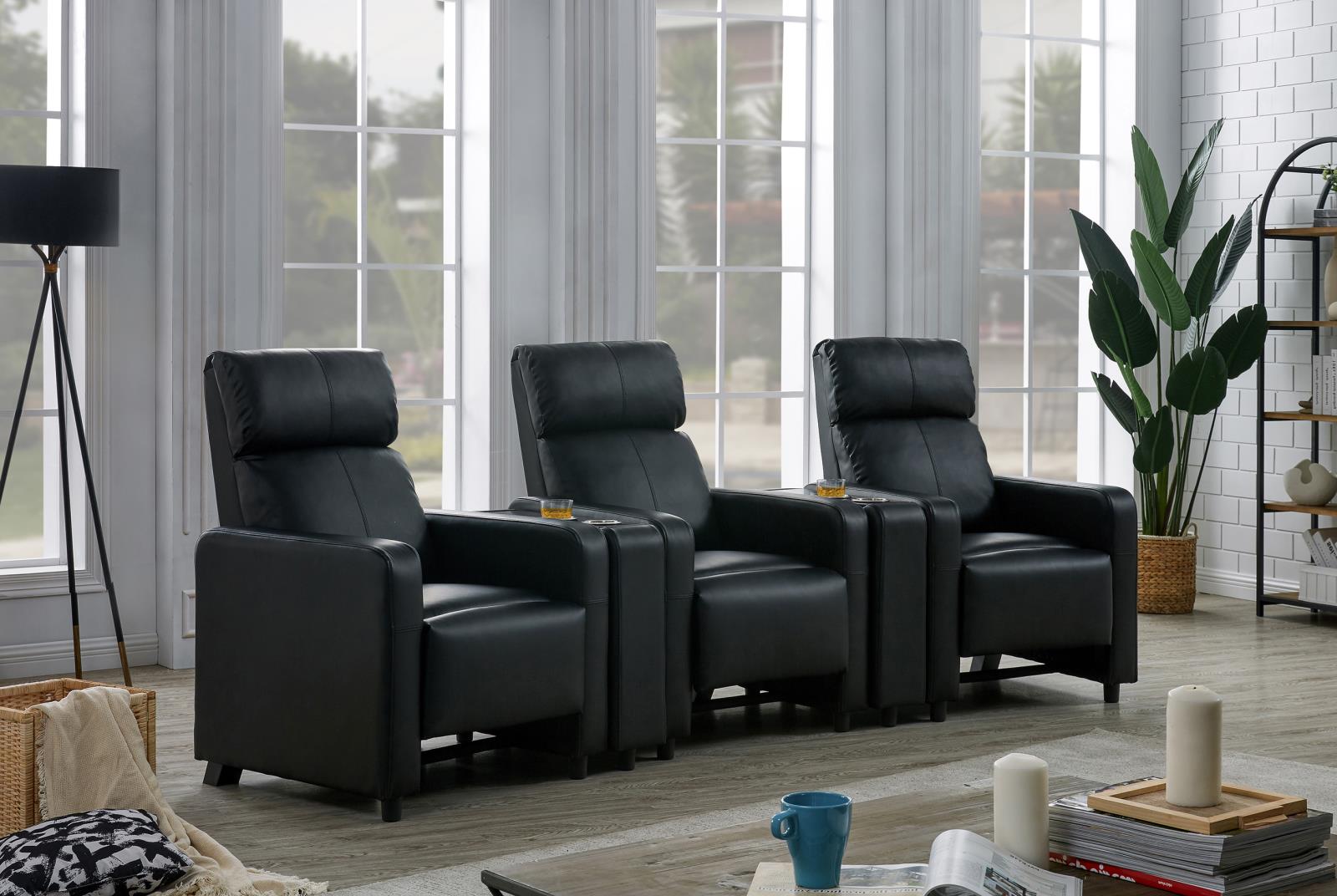 Toohey Home Theater Push Back Recliner Black - 600181 - Bien Home Furniture & Electronics