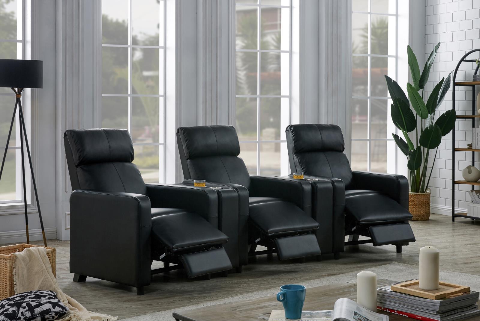 Toohey Home Theater Push Back Recliner Black - 600181 - Bien Home Furniture & Electronics