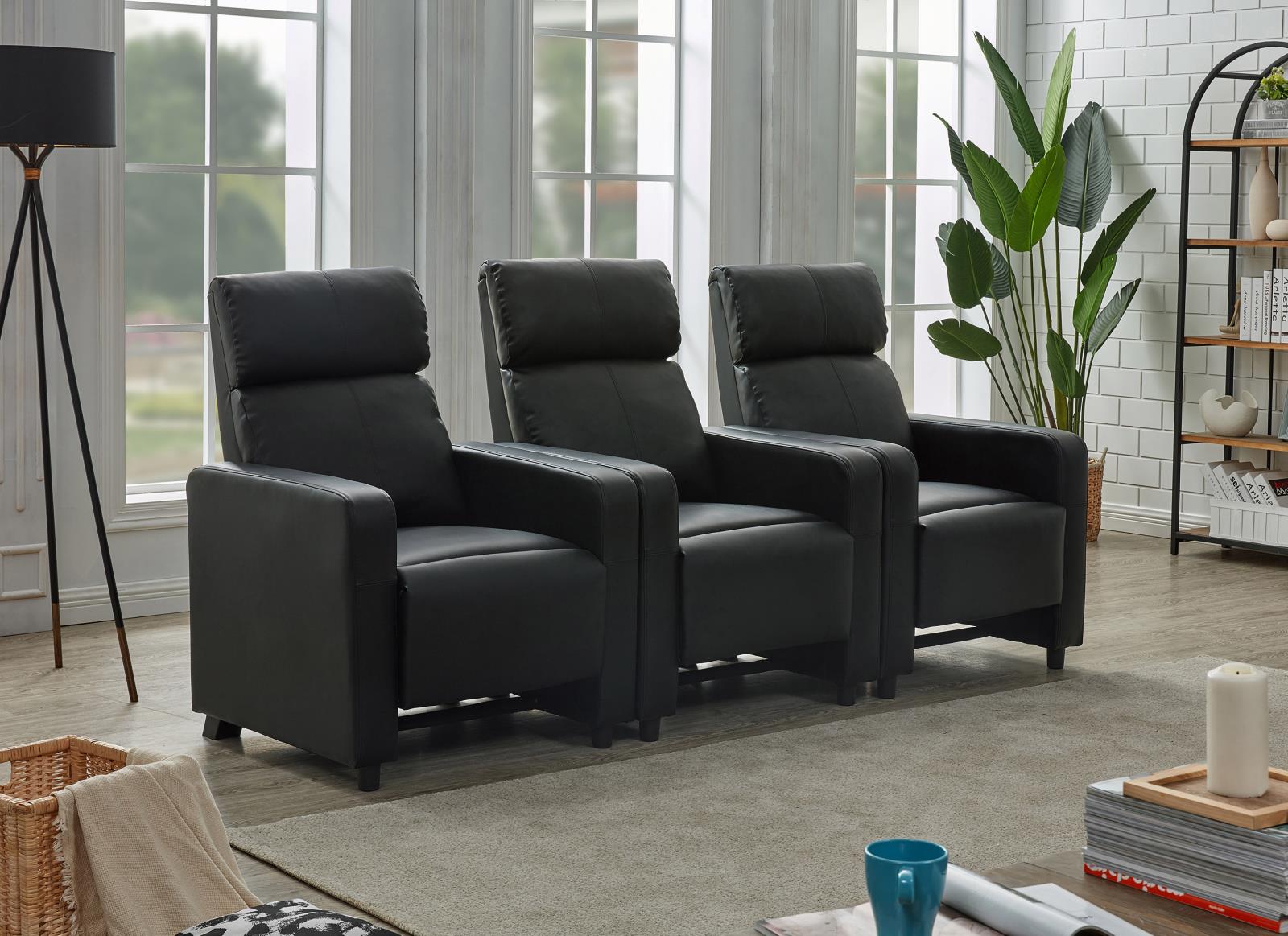 Toohey Home Theater Push Back Recliner Black - 600181 - Bien Home Furniture & Electronics
