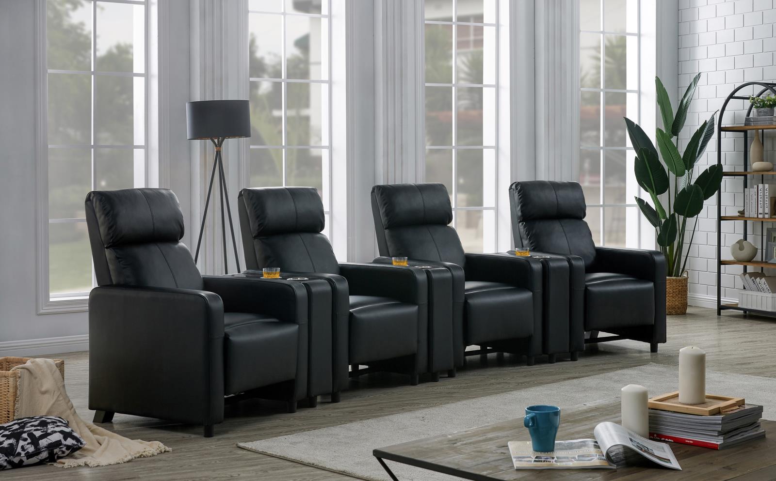 Toohey Home Theater Push Back Recliner Black - 600181 - Bien Home Furniture & Electronics