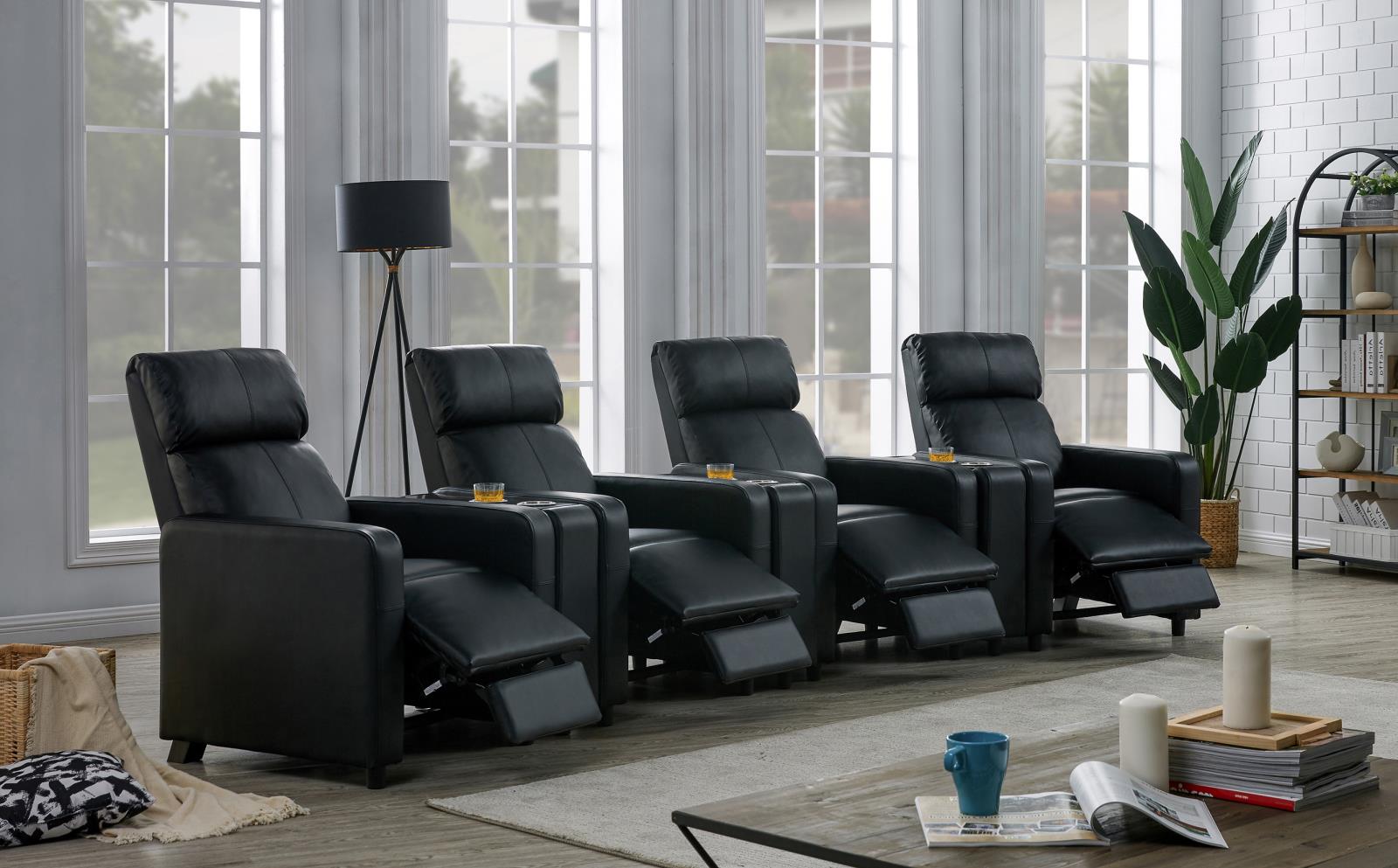 Toohey Home Theater Push Back Recliner Black - 600181 - Bien Home Furniture & Electronics