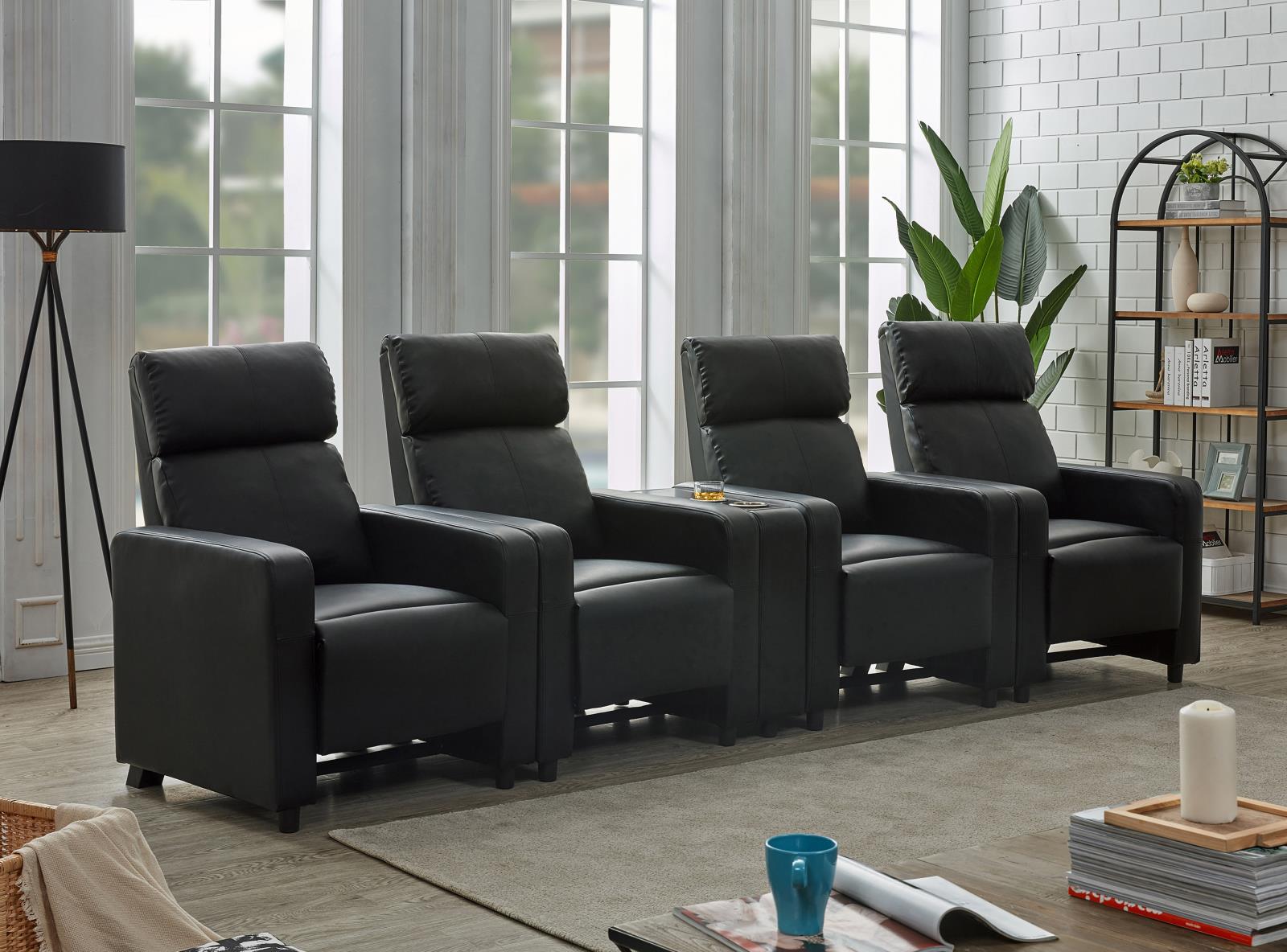 Toohey Home Theater Push Back Recliner Black - 600181 - Bien Home Furniture & Electronics