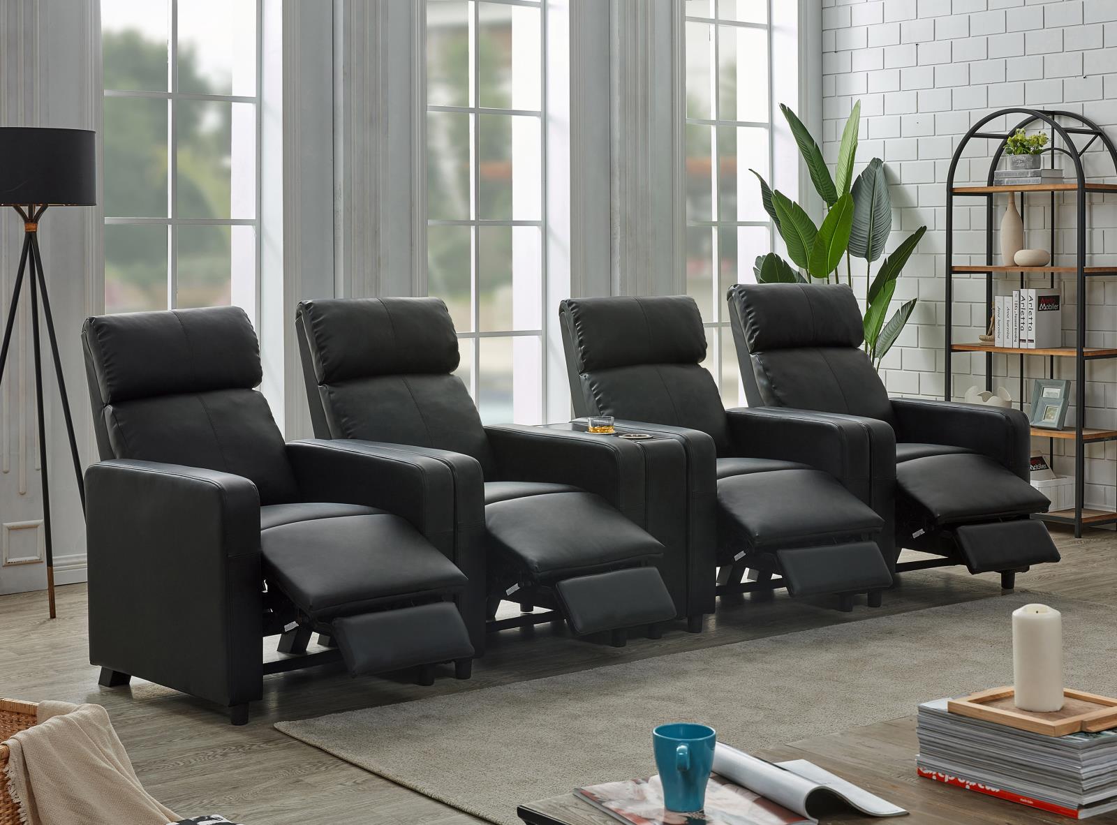 Toohey Home Theater Push Back Recliner Black - 600181 - Bien Home Furniture & Electronics