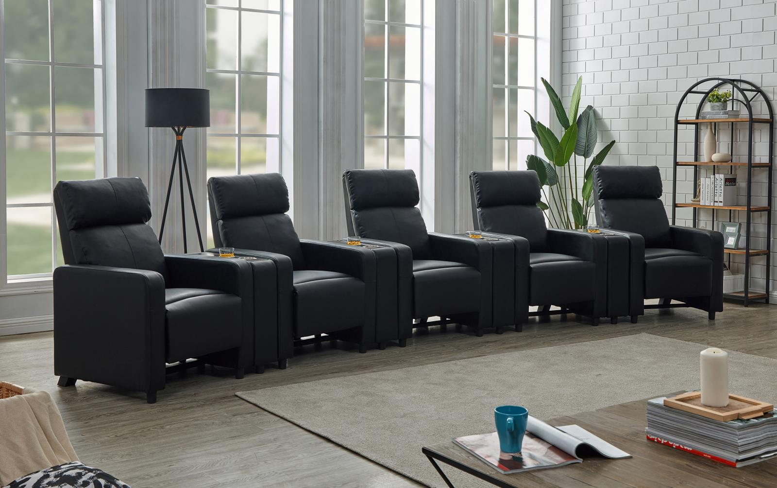 Toohey Home Theater Push Back Recliner Black - 600181 - Bien Home Furniture & Electronics