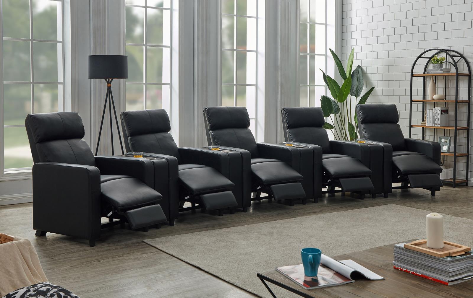 Toohey Home Theater Push Back Recliner Black - 600181 - Bien Home Furniture & Electronics