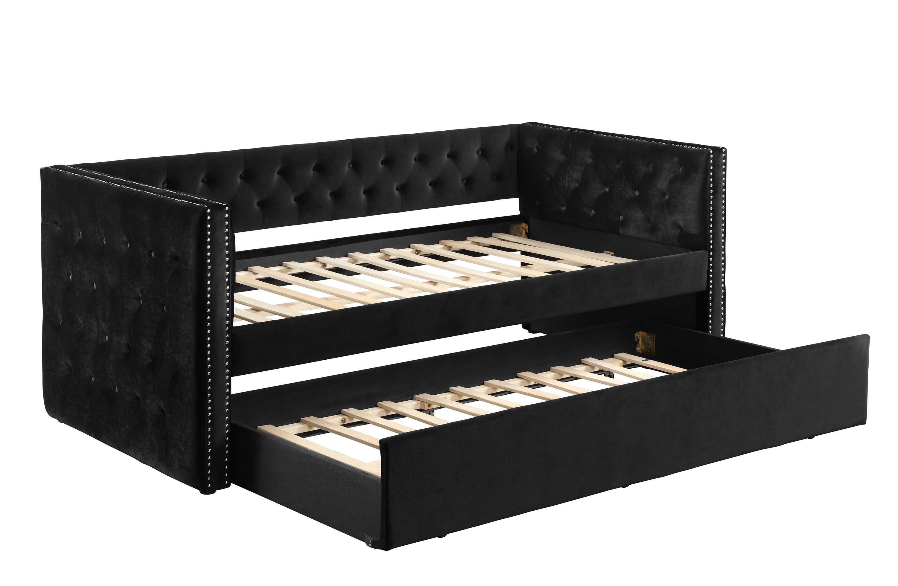 Trina Black Velvet Twin Daybed - SET | 5335BK-ARM | 5335BK-BACK - Bien Home Furniture & Electronics