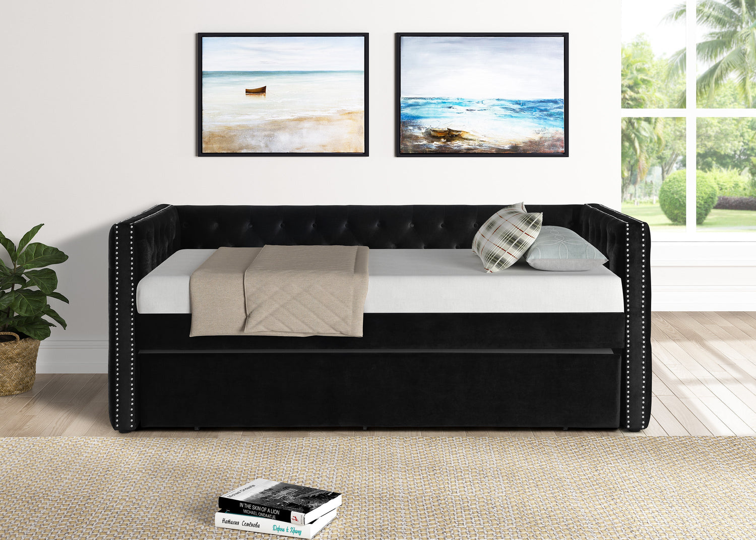 Trina Black Velvet Twin Daybed - SET | 5335BK-ARM | 5335BK-BACK - Bien Home Furniture & Electronics