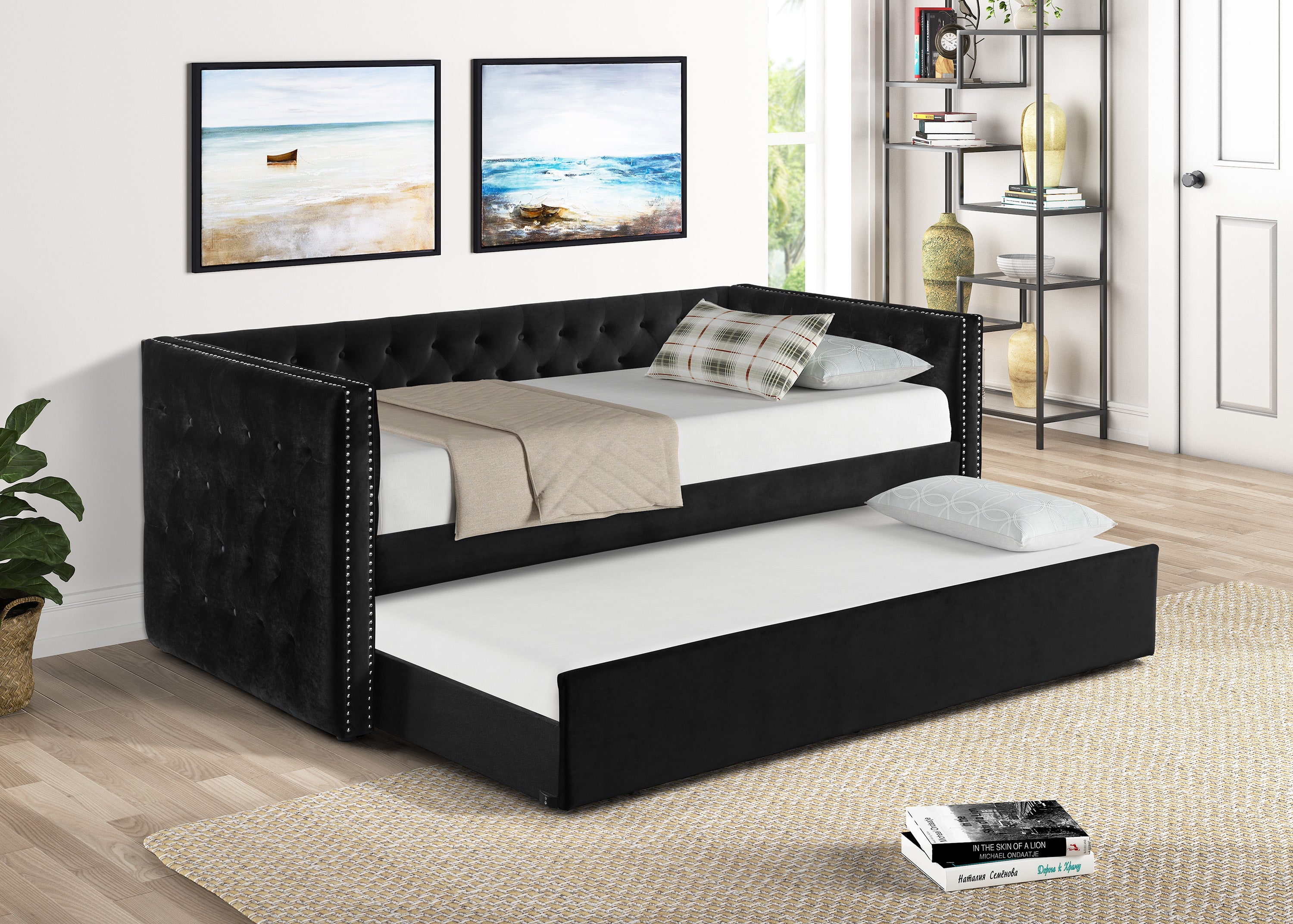 Trina Black Velvet Twin Daybed - SET | 5335BK-ARM | 5335BK-BACK - Bien Home Furniture &amp; Electronics