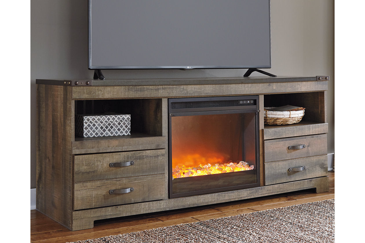 Trinell Brown 63" TV Stand with Electric Fireplace - SET | W100-02 | W446-68 - Bien Home Furniture & Electronics