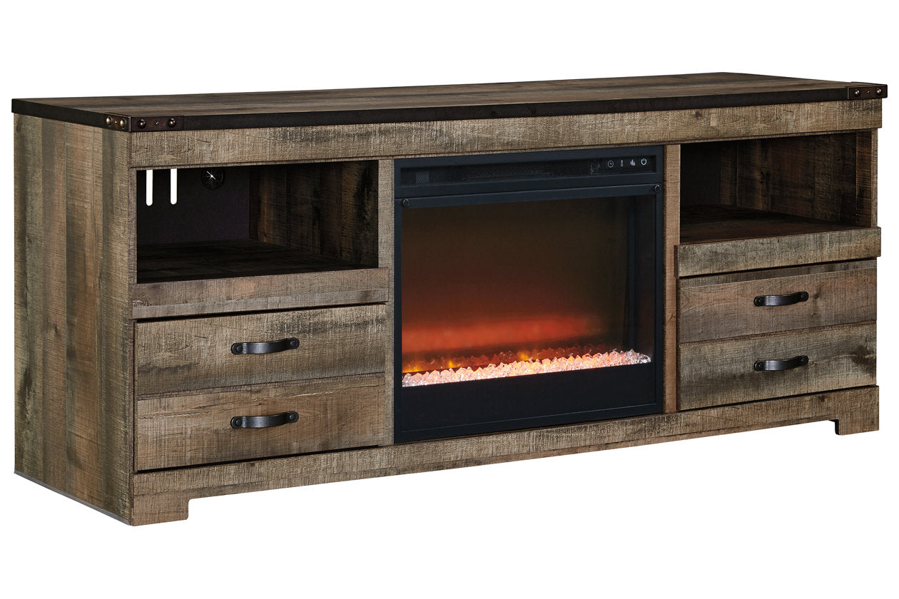 Trinell Brown 63" TV Stand with Electric Fireplace - SET | W100-02 | W446-68 - Bien Home Furniture & Electronics