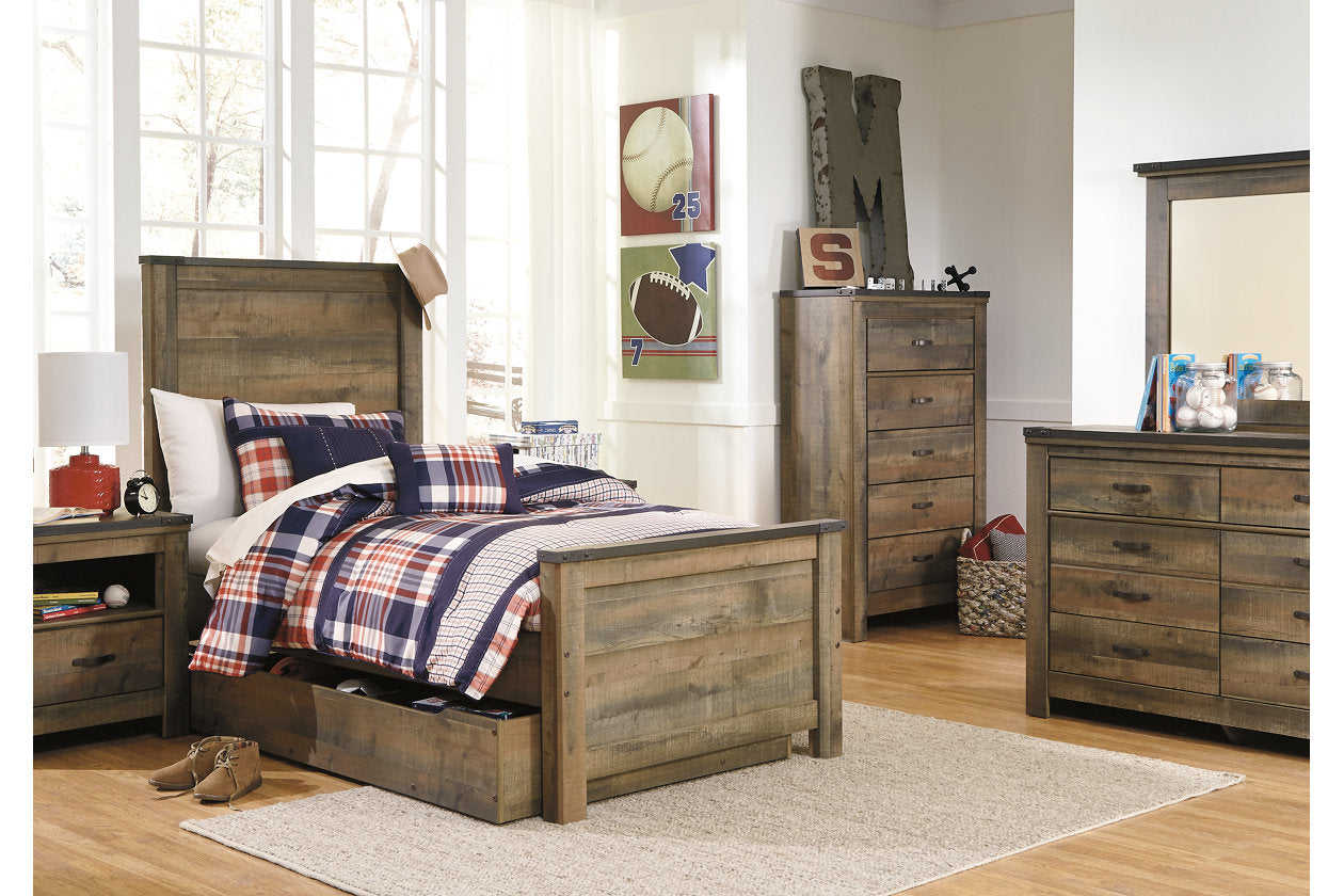 Trinell Brown Twin Panel Bed with 1 Large Storage Drawer - SET | B100-11 | B446-52 | B446-53 | B446-60 | B446-83 - Bien Home Furniture & Electronics