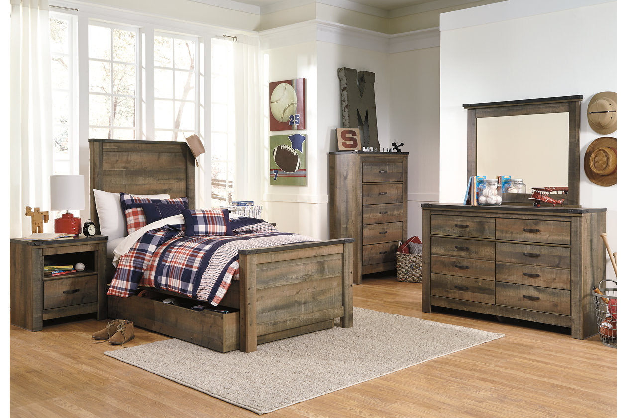Trinell Brown Twin Panel Bed with 1 Large Storage Drawer - SET | B100-11 | B446-52 | B446-53 | B446-60 | B446-83 - Bien Home Furniture & Electronics