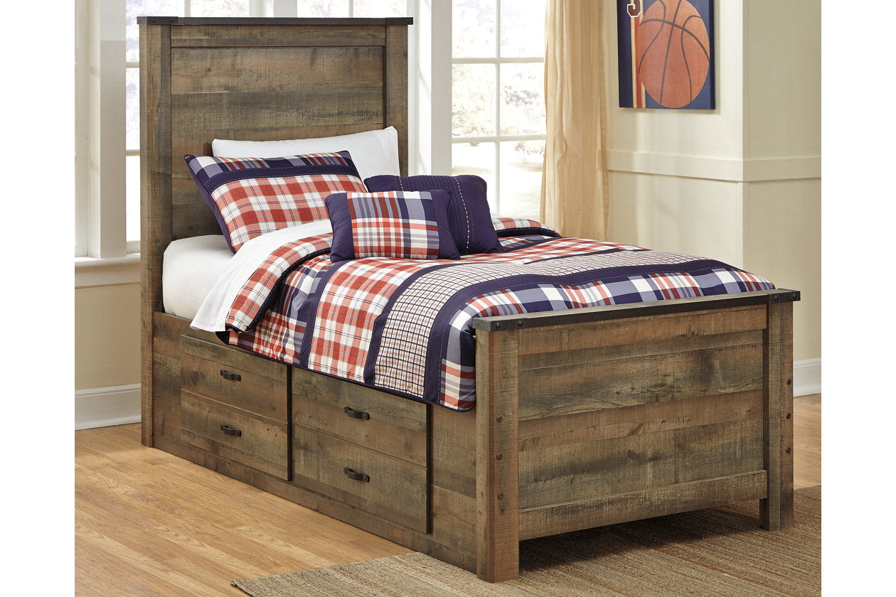 Trinell Brown Twin Panel Bed with 2 Storage Drawers - SET | B100-11 | B446-50 | B446-52 | B446-53 - Bien Home Furniture & Electronics