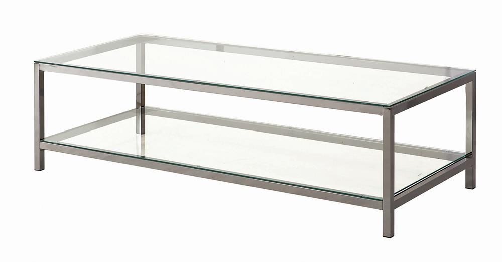 Trini Black Nickel Coffee Table with Glass Shelf - 720228 - Bien Home Furniture & Electronics