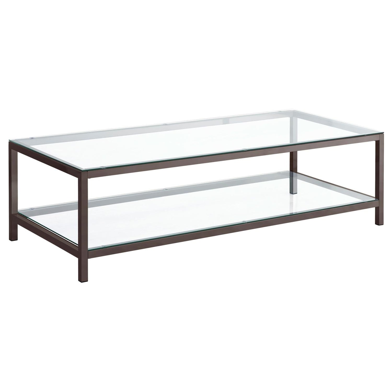 Trini Black Nickel Coffee Table with Glass Shelf - 720228 - Bien Home Furniture & Electronics