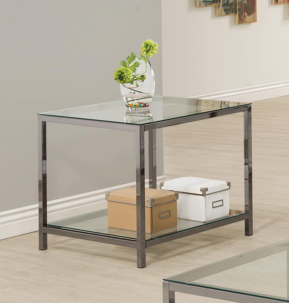 Trini End Table with Glass Shelf Black Nickel - 720227 - Bien Home Furniture &amp; Electronics