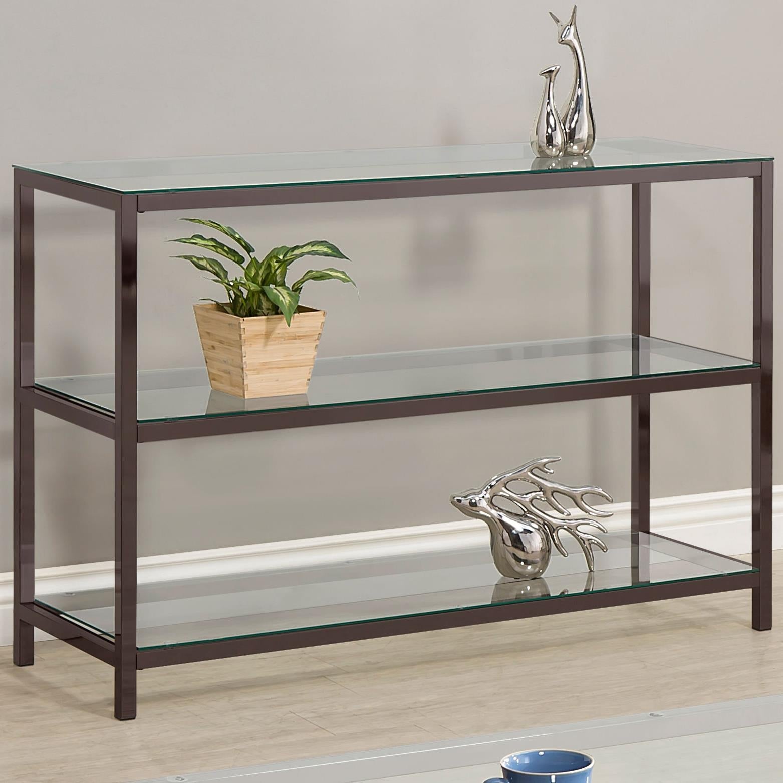 Trini Sofa Table with Glass Shelf Black Nickel - 720229 - Bien Home Furniture &amp; Electronics