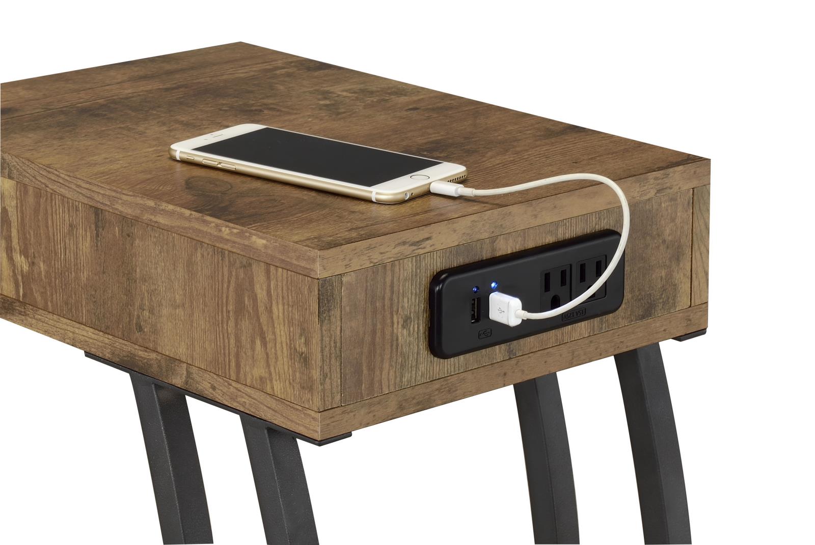 Troy Antique Nutmeg Accent Table with Power Outlet - 900577 - Bien Home Furniture & Electronics