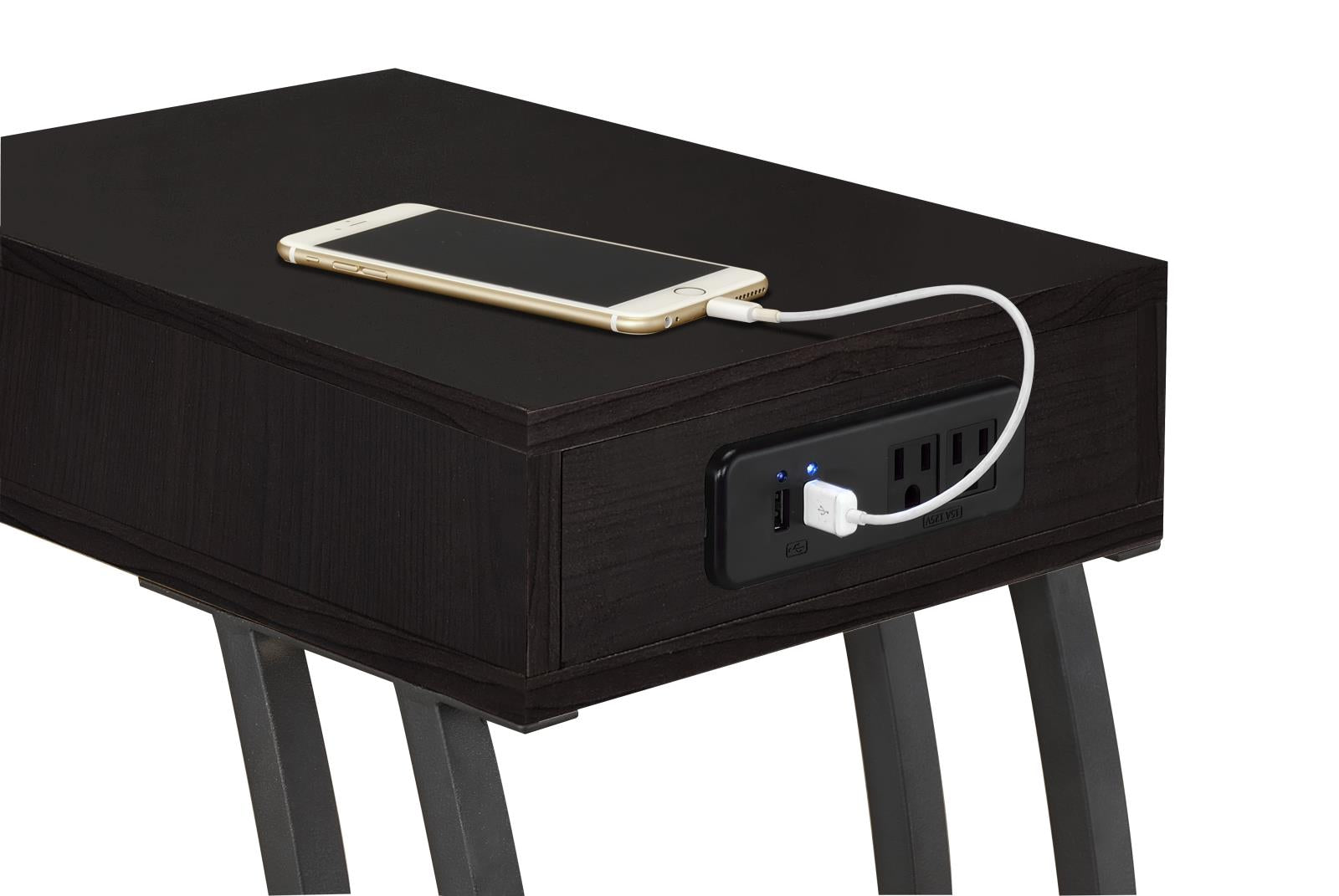 Troy Cappuccino Accent Table with Power Outlet - 900578 - Bien Home Furniture & Electronics