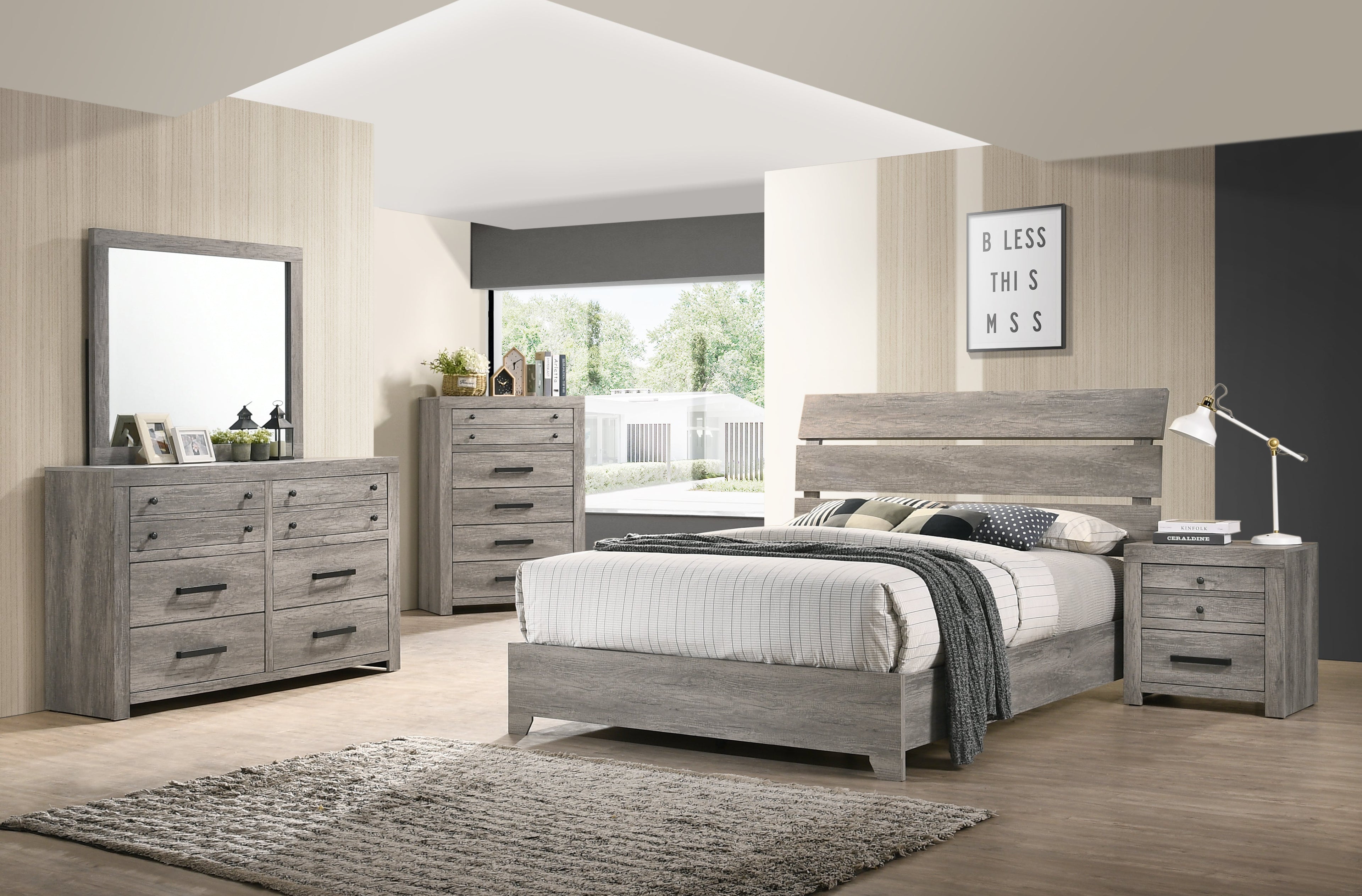 Tundra Gray Queen Platform Bed - SET | B5520-Q-HBFB | B5520-KQ-RAIL - Bien Home Furniture &amp; Electronics