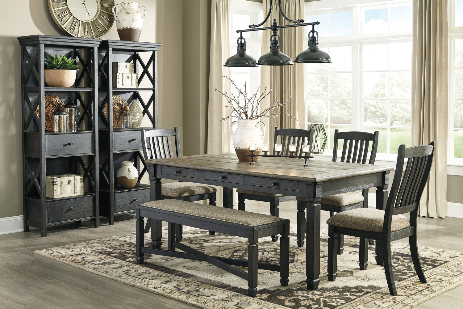 Tyler Creek Black/Grayish Brown Rectangular Dining Set - SET | D736-25 | D736-01(2) - Bien Home Furniture & Electronics