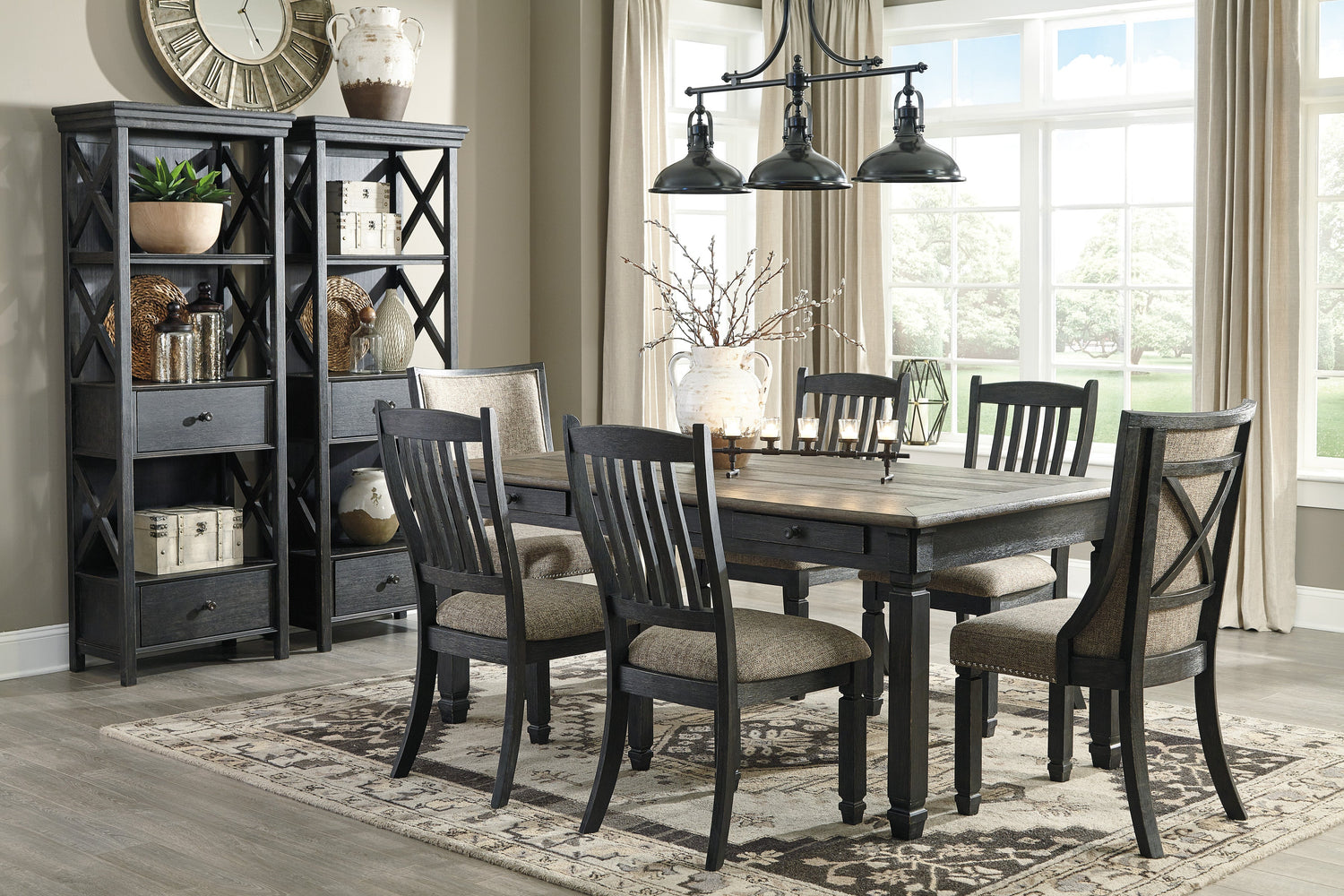 Tyler Creek Black/Grayish Brown Rectangular Dining Set - SET | D736-25 | D736-01(2) - Bien Home Furniture & Electronics