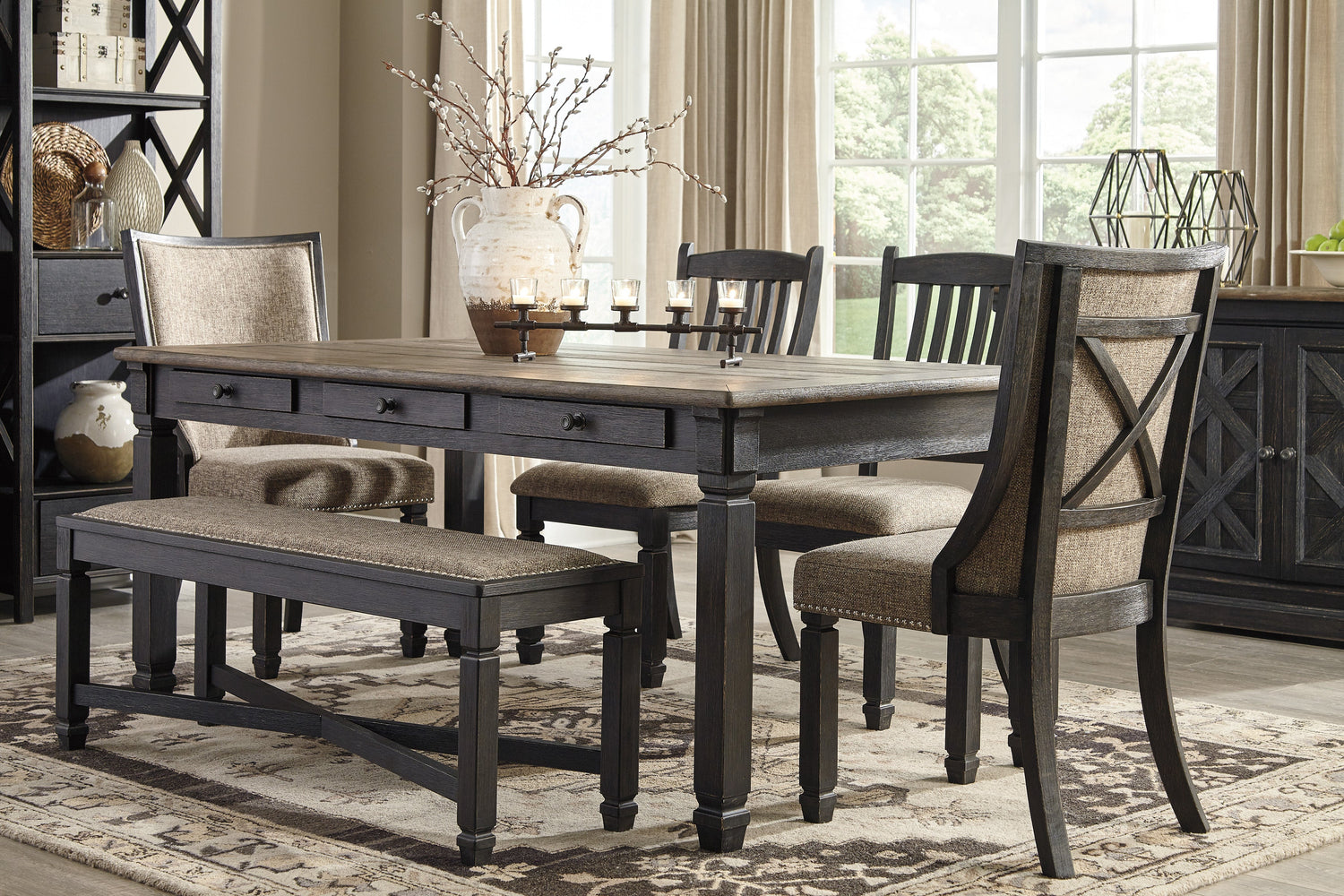 Tyler Creek Black/Grayish Brown Rectangular Dining Set - SET | D736-25 | D736-01(2) - Bien Home Furniture & Electronics