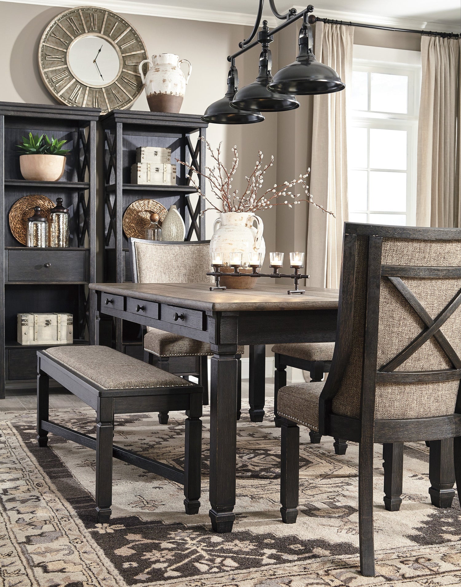 Tyler Creek Black/Grayish Brown Rectangular Dining Set - SET | D736-25 | D736-01(2) - Bien Home Furniture & Electronics