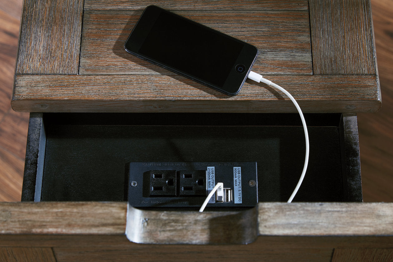 Tyler Creek Grayish Brown/Black Chairside End Table with USB Ports & Outlets - T736-7 - Bien Home Furniture & Electronics