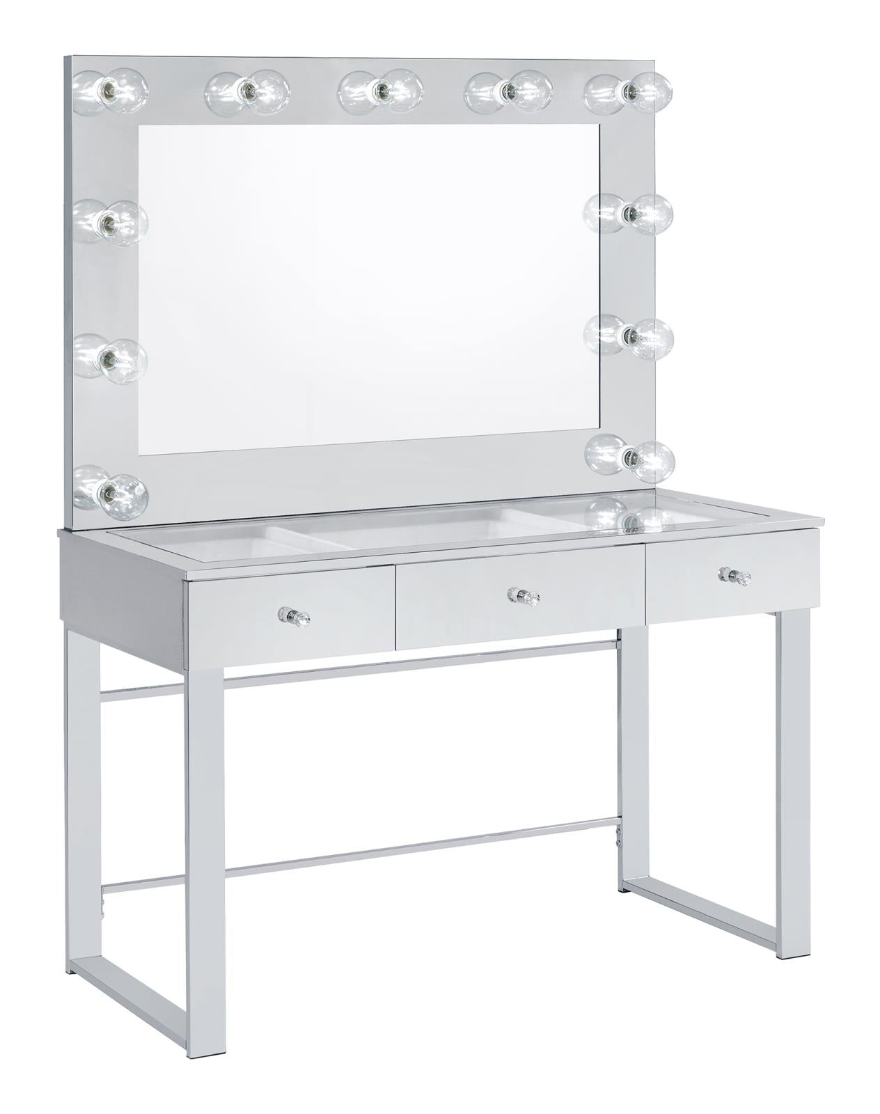 Umbridge 3-Drawer Vanity with Lighting Chrome/White - 935934 - Bien Home Furniture &amp; Electronics