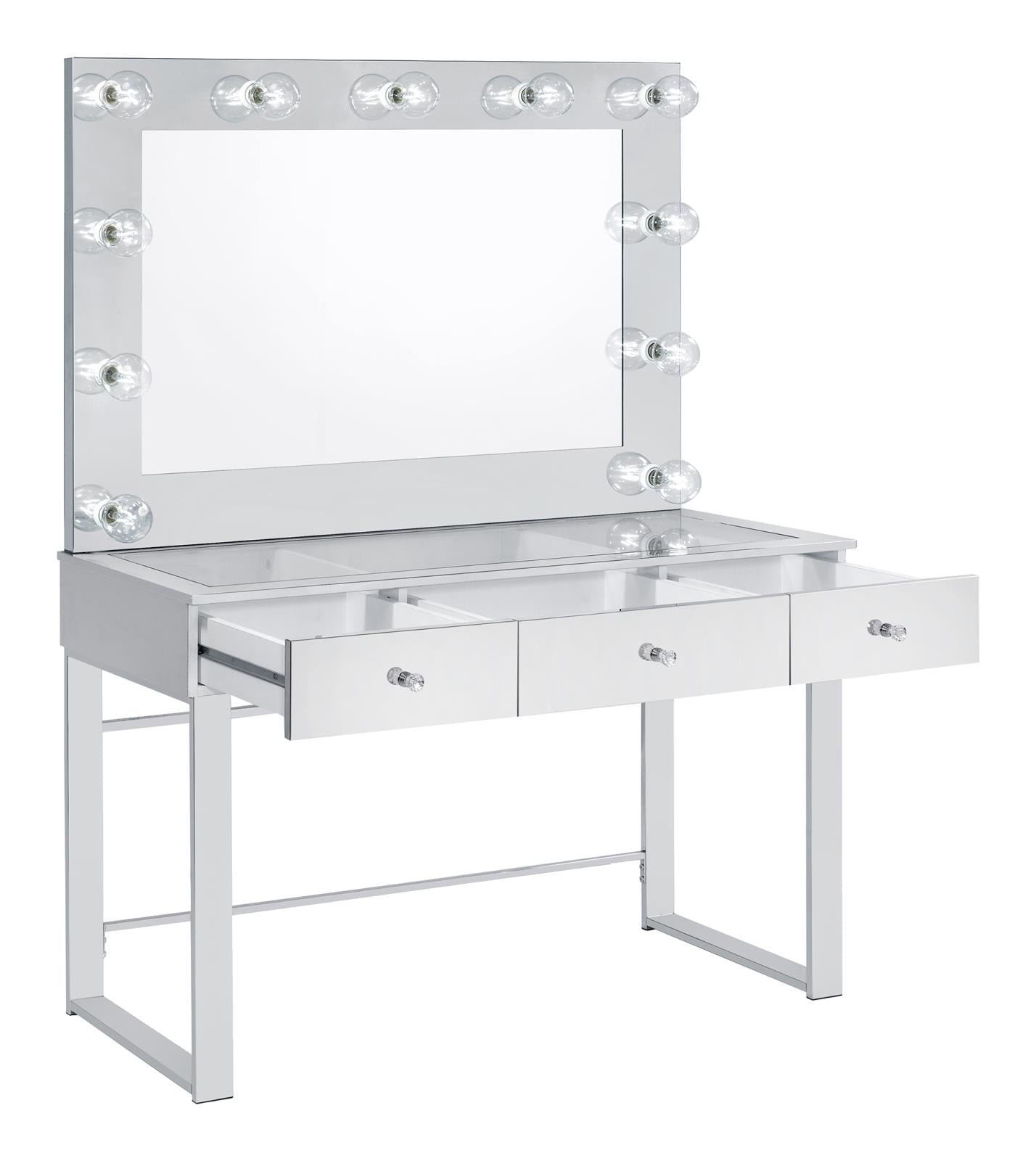 Umbridge 3-Drawer Vanity with Lighting Chrome/White - 935934 - Bien Home Furniture &amp; Electronics