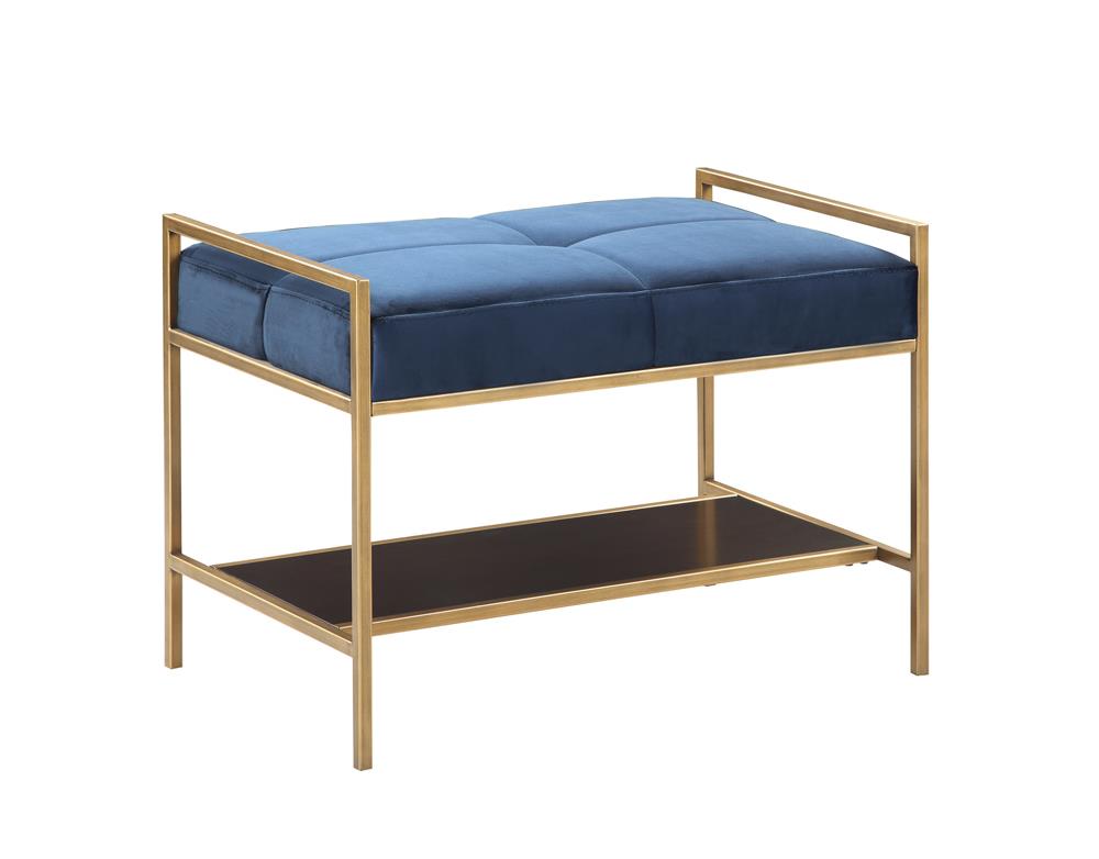 Upholstered Stool Navy Blue/Gold - 223117 - Bien Home Furniture &amp; Electronics