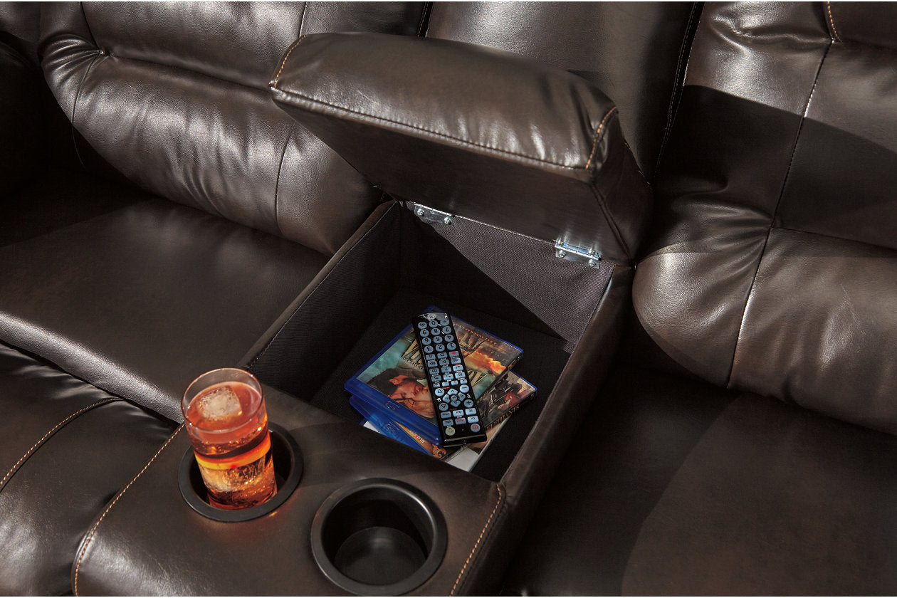 Vacherie Chocolate Reclining Loveseat with Console - 7930794 - Bien Home Furniture &amp; Electronics