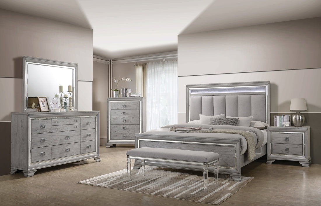 Vail Gray King LED Upholstered Panel Bed - SET | B7200-K-HB | B7200-K-FB | B7200-KQ-RAIL - Bien Home Furniture &amp; Electronics