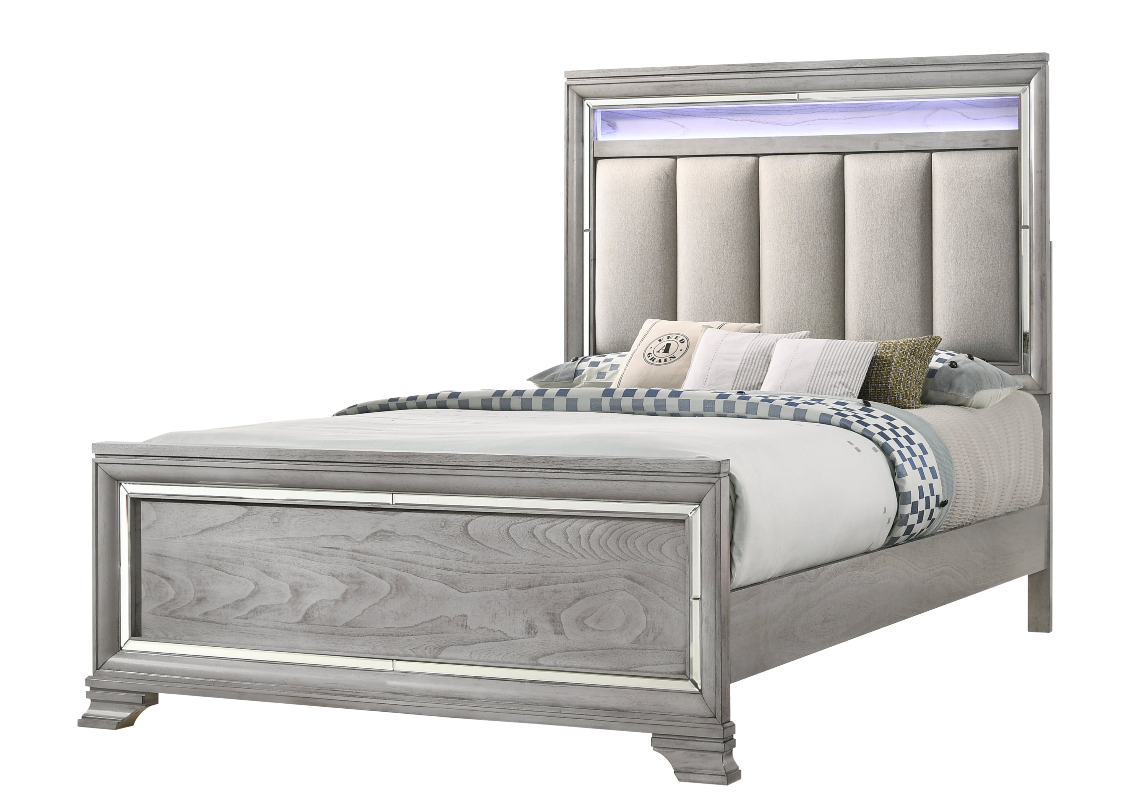 Vail Gray LED Upholstered Panel Bedroom Set - SET | B7200-K-HB | B7200-K-FB | B7200-KQ-RAIL | B7200-1 | B7200-11 | B7200-2 | B7200-4 - Bien Home Furniture & Electronics