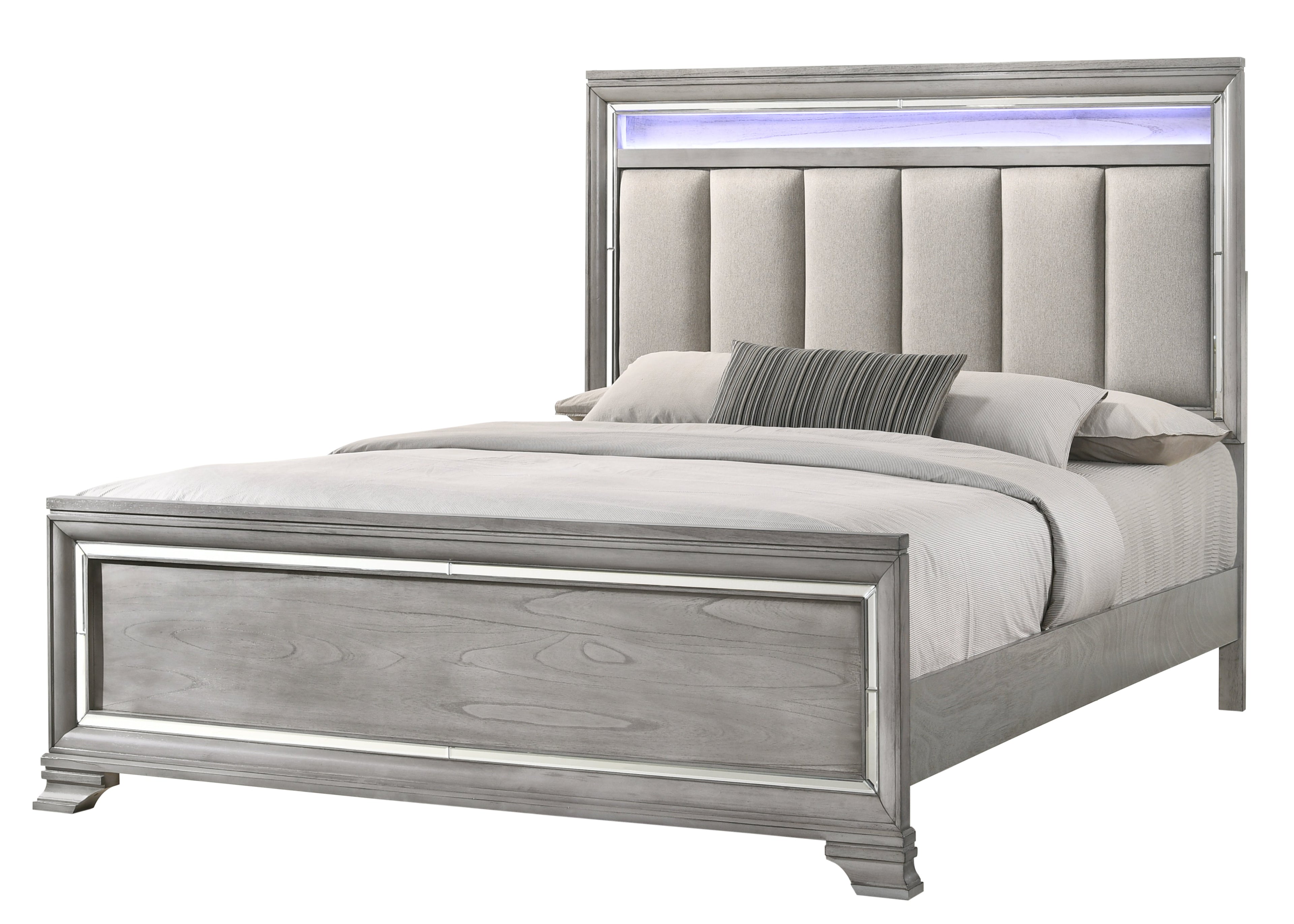 Vail Gray LED Upholstered Panel Bedroom Set - SET | B7200-K-HB | B7200-K-FB | B7200-KQ-RAIL | B7200-1 | B7200-11 | B7200-2 | B7200-4 - Bien Home Furniture & Electronics