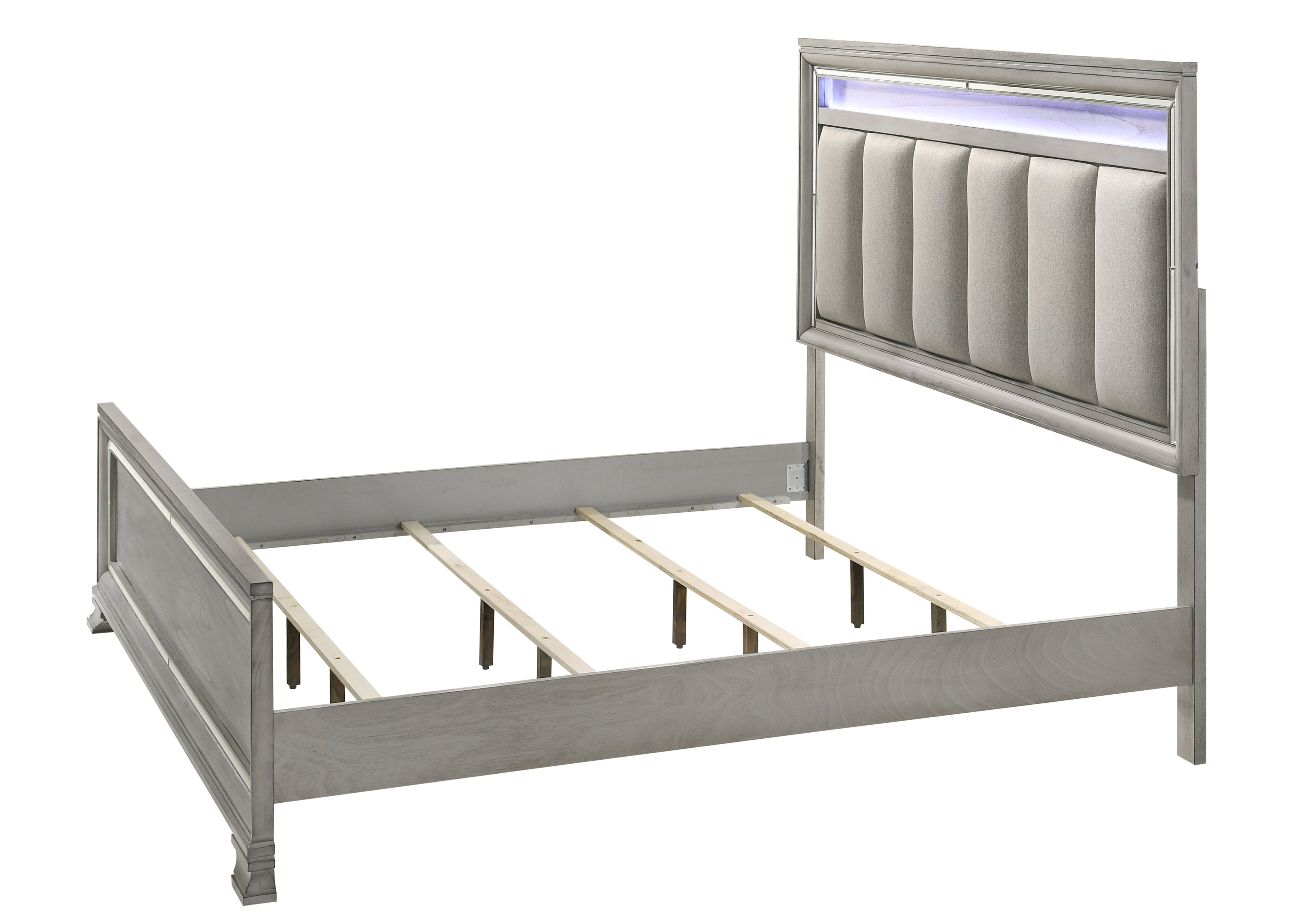 Vail Gray LED Upholstered Panel Bedroom Set - SET | B7200-K-HB | B7200-K-FB | B7200-KQ-RAIL | B7200-1 | B7200-11 | B7200-2 | B7200-4 - Bien Home Furniture & Electronics