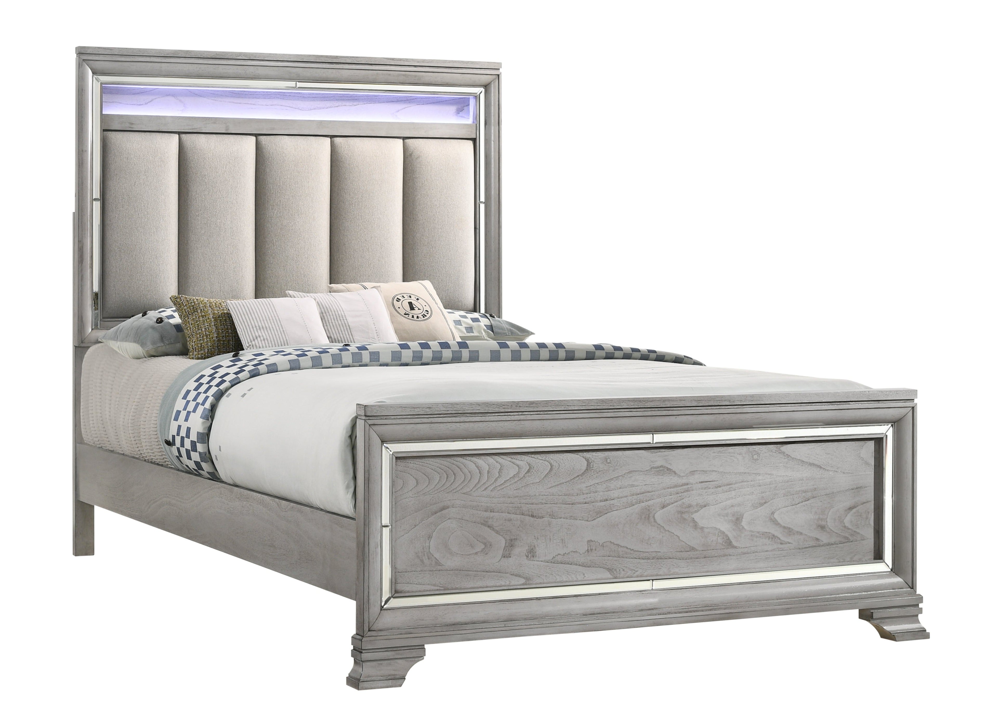 Vail Gray Queen LED Upholstered Panel Bed - SET | B7200-Q-HB | B7200-Q-FB | B7200-KQ-RAIL - Bien Home Furniture & Electronics