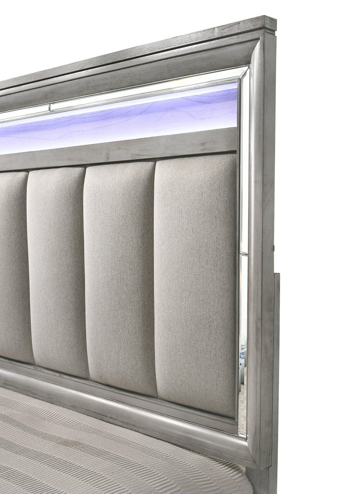 Vail Gray Queen LED Upholstered Panel Bed - SET | B7200-Q-HB | B7200-Q-FB | B7200-KQ-RAIL - Bien Home Furniture & Electronics