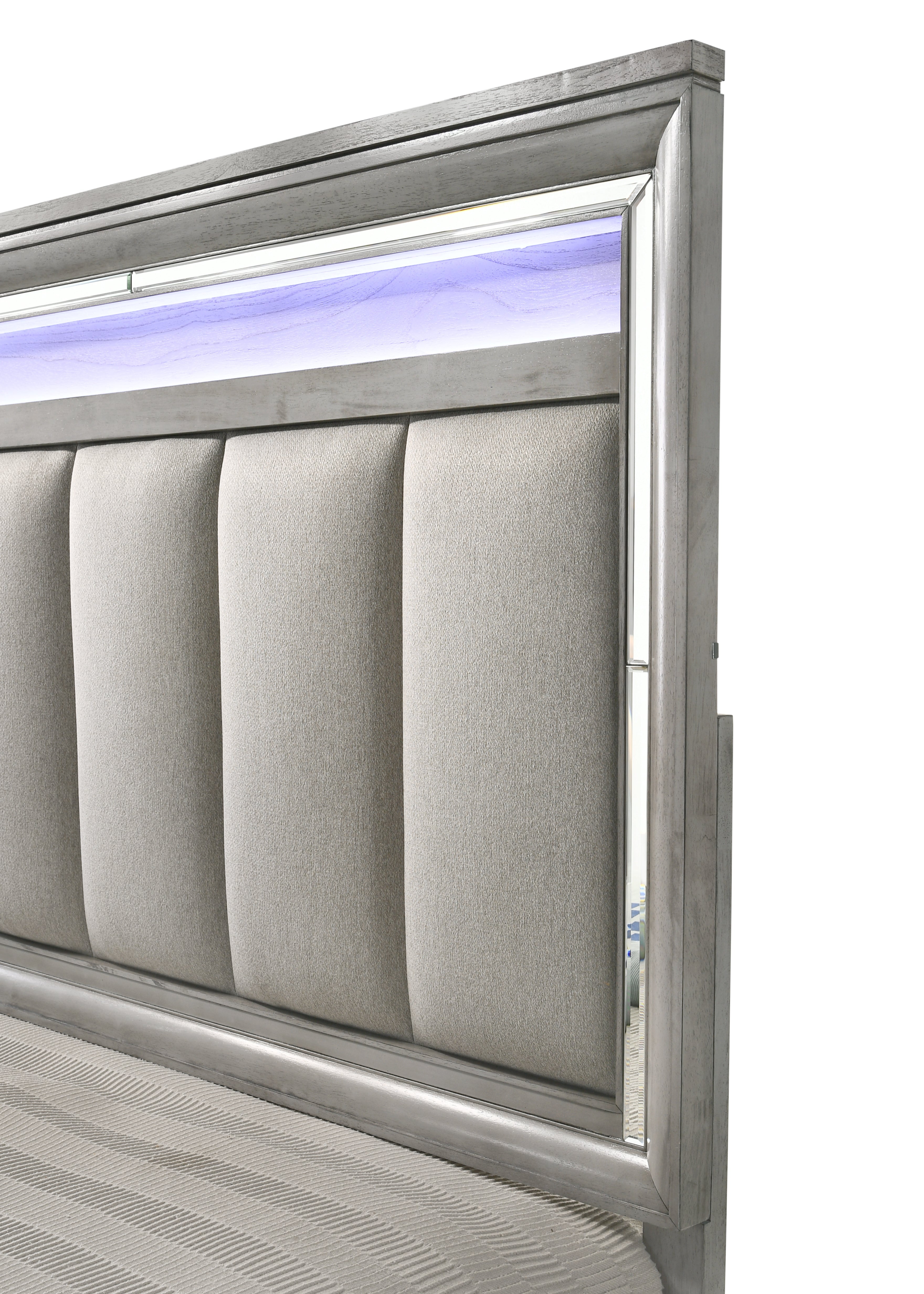 Vail Gray Queen LED Upholstered Panel Bed - SET | B7200-Q-HB | B7200-Q-FB | B7200-KQ-RAIL - Bien Home Furniture & Electronics