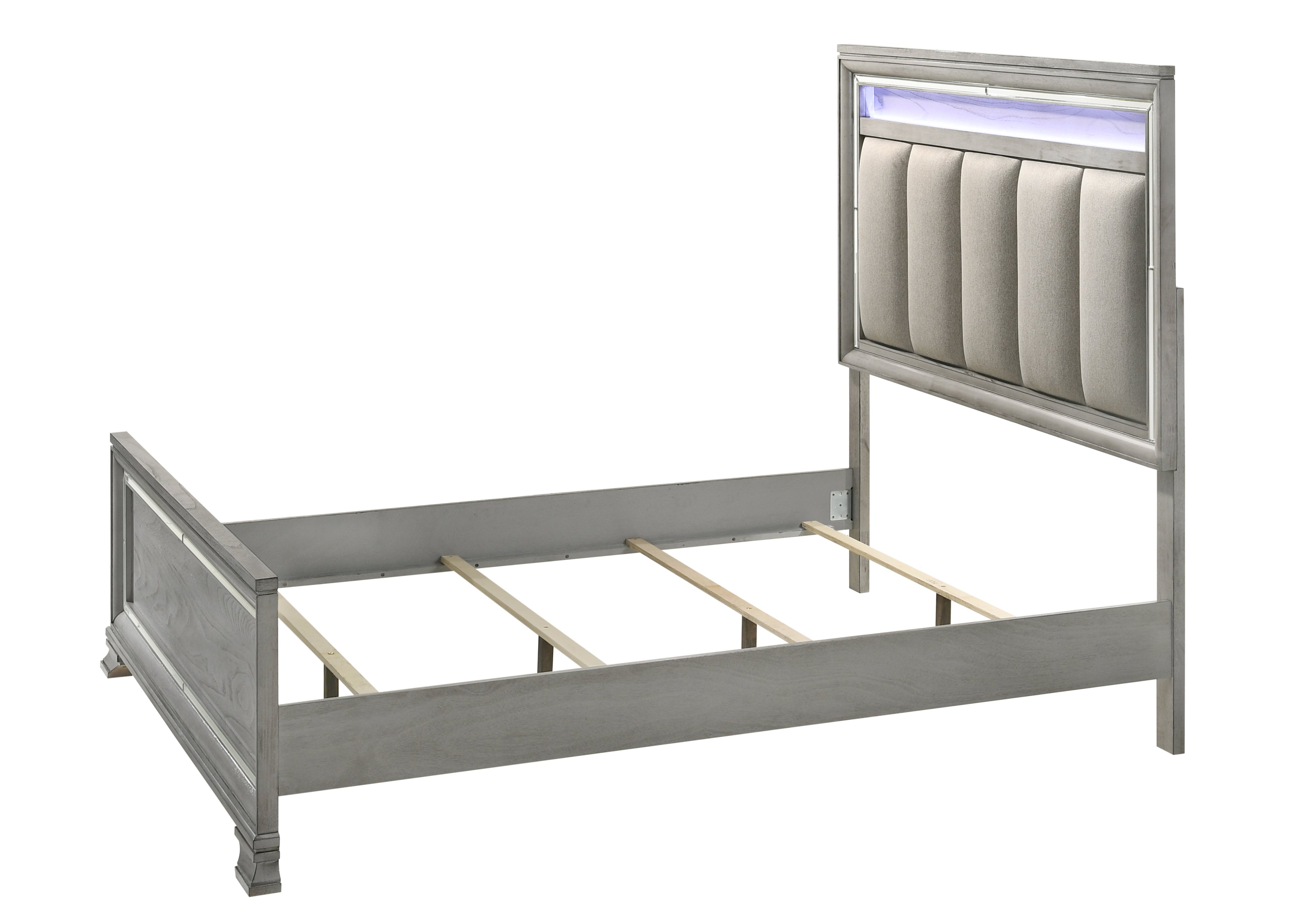 Vail Gray Queen LED Upholstered Panel Bed - SET | B7200-Q-HB | B7200-Q-FB | B7200-KQ-RAIL - Bien Home Furniture & Electronics