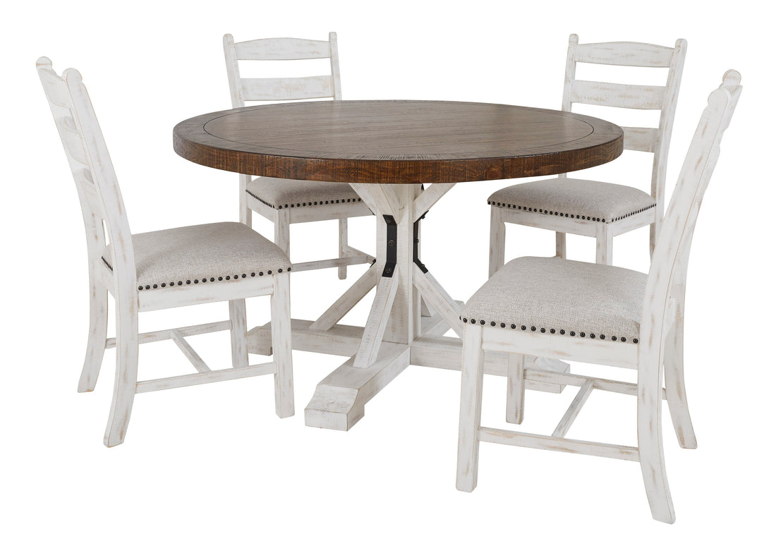 Valebeck Beige/White 5-Piece Round Dining Set - SET | D546-50T | D546-50B | D546-01(2) - Bien Home Furniture &amp; Electronics
