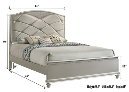 Valiant Champagne Silver Upholstered Panel Bedroom Set - SET | B4780-Q-HB | B4780-Q-FB | B4780-KQ-RAIL | B4780-1 | B4780-2 - Bien Home Furniture &amp; Electronics