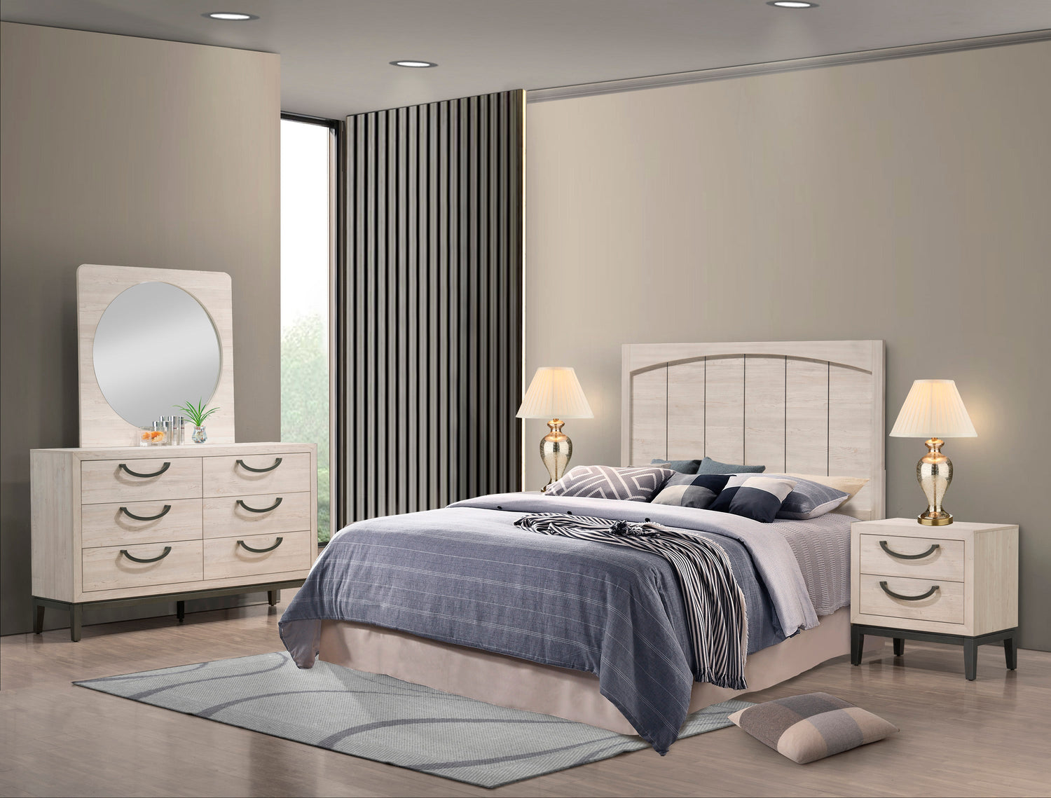 Veda Chalk Panel Bedroom Set - SET | B3300-Q-HBFB | B3300-KQ-RAIL | B3300-2 | B3300-4 - Bien Home Furniture & Electronics