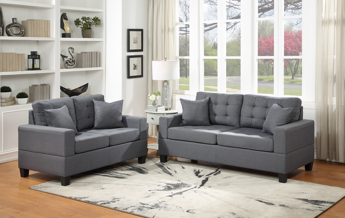 Vega Gray Linen Sofa &amp; Loveseat - HH1155 Sofa &amp; Loveseat - Bien Home Furniture &amp; Electronics