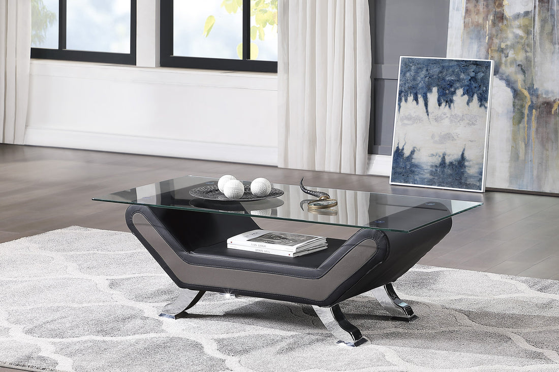 Veloce Black/Gray Faux Leather  Cocktail Table - SET | 8219-30G | 8219BLK-30 - Bien Home Furniture &amp; Electronics