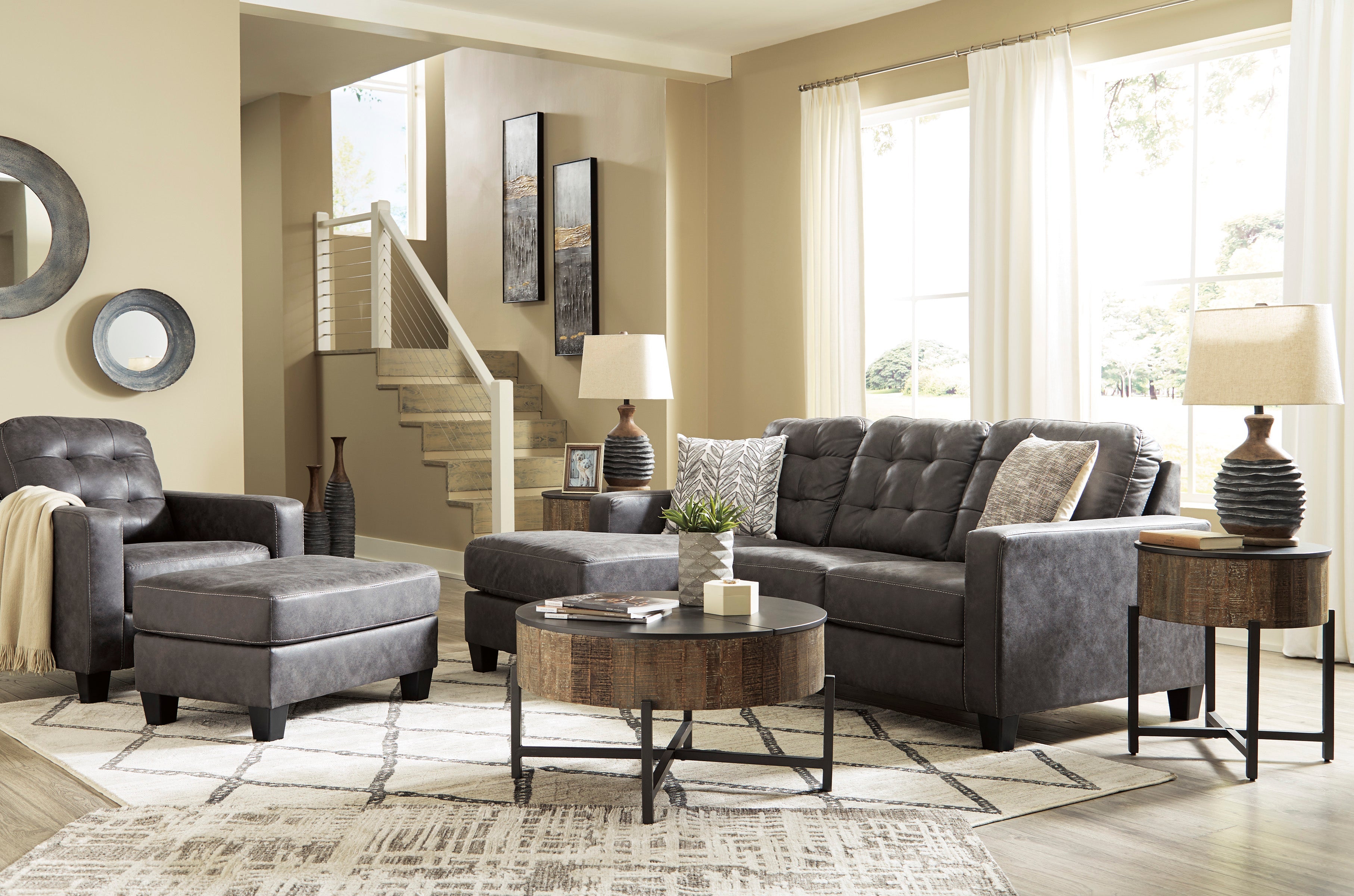Venaldi Gunmetal Living Room Set - SET | 9150118 | 9150120 - Bien Home Furniture & Electronics